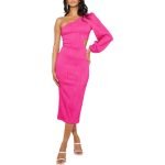 One Shoulder Long Sleeve Evening Dress with Sexy Oblique Cutout