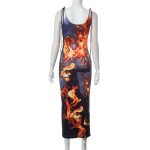 Summer Flame Print Bodycon Sleeveless Midi Dress - Image 4