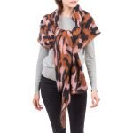 Women's Pink and Multi-Colored Leopard Fuzzy Scarf - Fashionable and Cozy Winter Accessory.