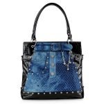 Denim Jean Pattern Tote Handbag for Women with Black Lining - Image 2