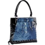 Image of Denim Jean Design Tote Handbag for Women with Black Lining