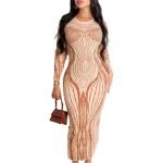 Close-up view of a Women's Bodycon Dress with Vibrant Orange Figure Graphic Print.