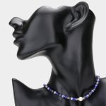 Blue Round Pearl Accent Beaded Choker Necklace