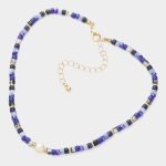 Blue Round Pearl Accent Beaded Choker Necklace - Image 2