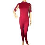 Women's Wine-Colored Mockneck Jumpsuit with 1/2 Sleeves and Zipper Back - Image 3