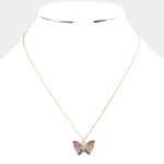 Rhinestone Embellished Butterfly Pendant Necklace - Image 2