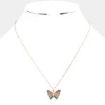 Rhinestone Embellished Butterfly Pendant Necklace - Image 2