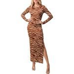 Crew Neck zebra Print Side Slit Maxi Dress