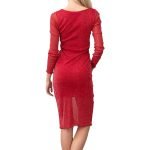 A stunning women's red shimmering metallic power mesh dress