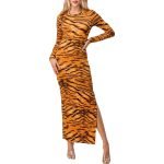 Crew Neck Tiger Print Side Slit Maxi Dress