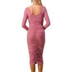 pink scoop neck long sleeve midi dress