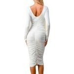 white scoop neck long sleeve midi dress