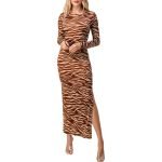 Crew Neck zebra Print Side Slit Maxi Dress