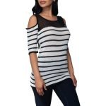 Short Sleeve Striped Knit Top with Open Shoulders - Image 2