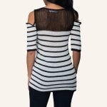 Short Sleeve Striped Knit Top with Open Shoulders - Image 3