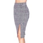 Business Casual Plaid Scuba Pencil Skirt W/Front Slit - Image 3
