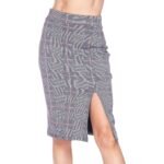 Business Casual Plaid Scuba Pencil Skirt W/Front Slit