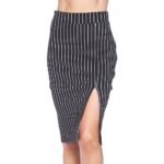 Pin Stripe Scuba Pencil Skirt W/Front Slit