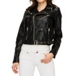 Women's Black Belted Faux Leather Motorcycle Jacket