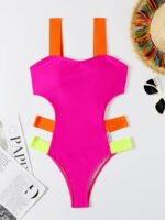 Sexy Colorful Board Strap Colorblock Swimsuit - Image 3