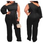 Flattering Plus Size One-Sleeve Wide Leg Jumpsuit for Women - Image 4