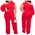 Flattering Plus Size One-Sleeve Wide Leg Jumpsuit for Women - Image 3