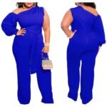 Flattering Plus Size One-Sleeve Wide Leg Jumpsuit for Women - Image 2