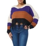 Cozy Color Block V Neck Knit Distressed Sweater