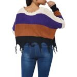 Cozy Color Block V Neck Knit Distressed Sweater - Image 5