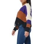 Cozy Color Block V Neck Knit Distressed Sweater - Image 4