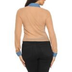 Nude Sheer Mesh Blouse with Denim Contrast Details - Image 6