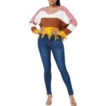 Fall Casual Color Block V Neck Knit Distressed Sweater - Image 3