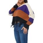 Cozy Color Block V Neck Knit Distressed Sweater - Image 3
