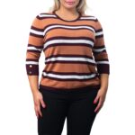 Plus Size Striped Knit Sweater featuring long sleeves and gold button accents on cuffs, perfect for stylish layering.