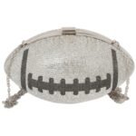 Grey rhinestone football clutch bag with a detachable crossbody strap, perfect for game day and stylish outings.
