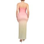 Pink Ribbed Ombre Bodycon Dress - Side Slit - Image 3