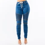 Women's High-Waisted Denim Moto Joggers