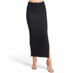 Black Long Maxi Skirt - Textured Jacquard Rib with Chic Side Slit - Image 2