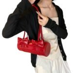 Stylish Red Cylinder Bag with Bow for Trendy Women - Image 2