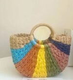 Multicolor Semi-Circle Woven Straw Handbag - Image 2