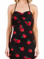 Black Rose Print Open Back Midi Dress - Image 3