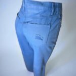 Women's Blue High Waist Straight Pants with SLITS - Image 3