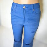 Women's Blue High Waist Straight Pants with SLITS - Image 2