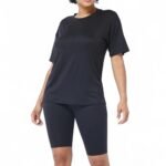 Black brushed DTY round neck short sleeve tee and matching biker shorts lounge set.