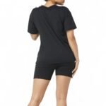 Black Brushed DTY Biker Shorts Set - Round Neck Loungewear - Image 5