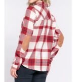 Women's Long Sleeve Suede Patch Plaid Flannel Shirt - Image 3