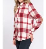 Women's Long Sleeve Suede Patch Plaid Flannel Shirt - Image 2