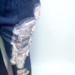 Women's Dark Blue Distressed High Waist Straight Jeans - Image 2