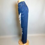 Women's Dark Blue Distressed High Waist Straight Jeans - Image 3
