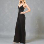 Double Layered V-Neck Twisted Detail Palazzo Slip Jumpsuit - Black - Image 3